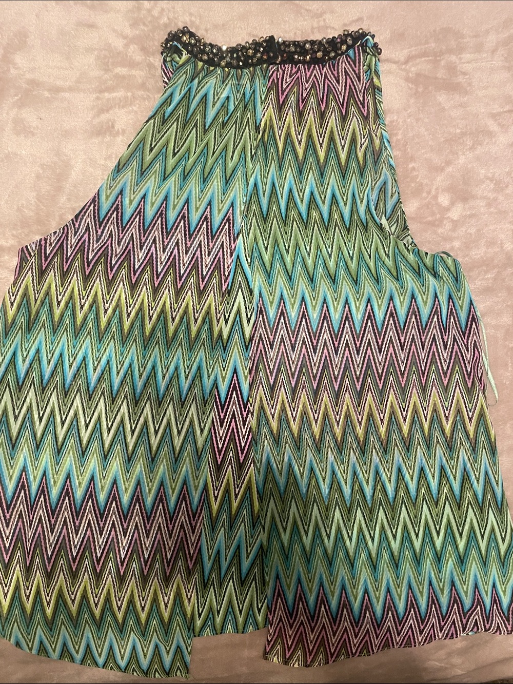 Jennifer Lopez Beaded-Neck Chevron Tank in Aqua, Lime & Purple - Picture 3 of 3